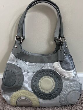 Coach Gray Signature Circle Patch Shoulder Bag